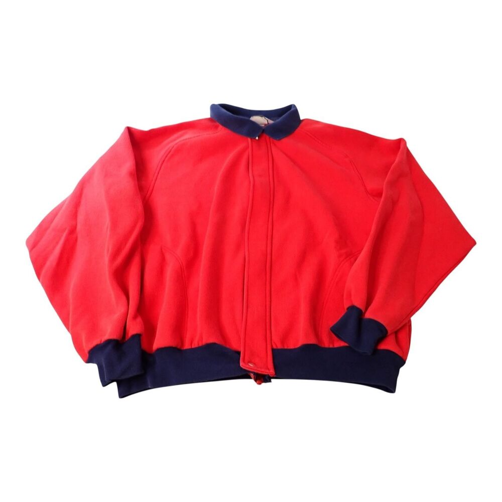 VTG London Fog Jacket Mens Large Red Blue Fleece Lined Bomber Baseball Zip USA